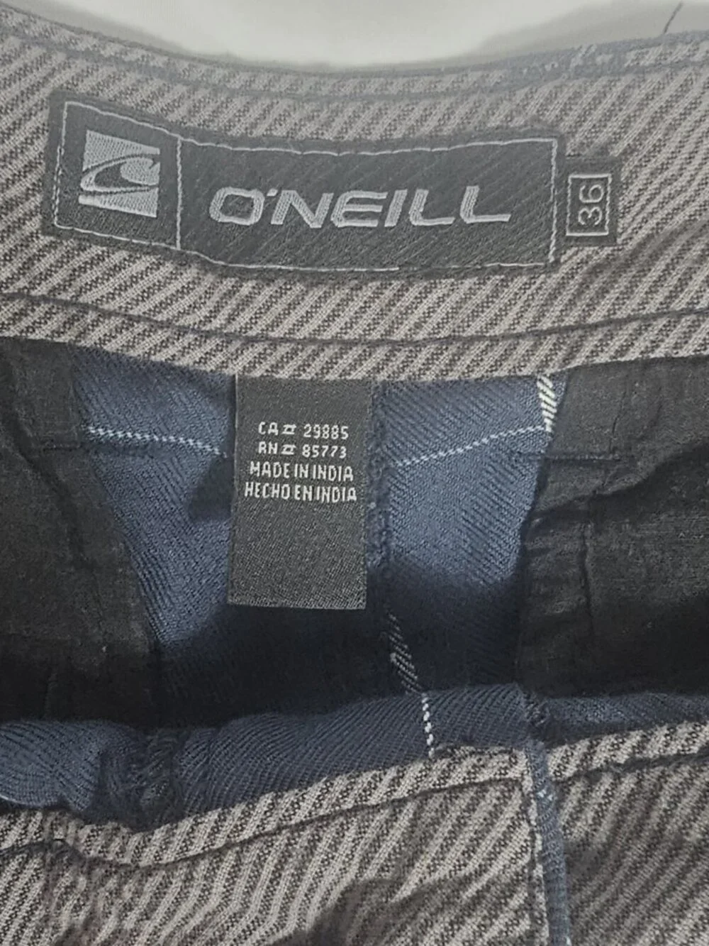 ONeill Warren Plaid Shorts Mens Size 36 Blue Flat Front Casual Walkshorts